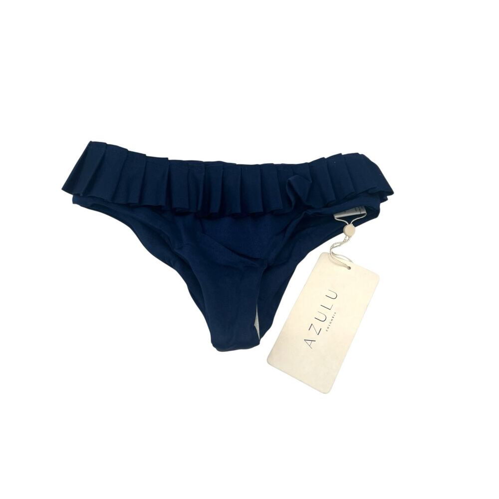 Azulu Venus Bikini Bottom Navy Pleated Waist Designer Swim XS NWT - Picture 4 of 4